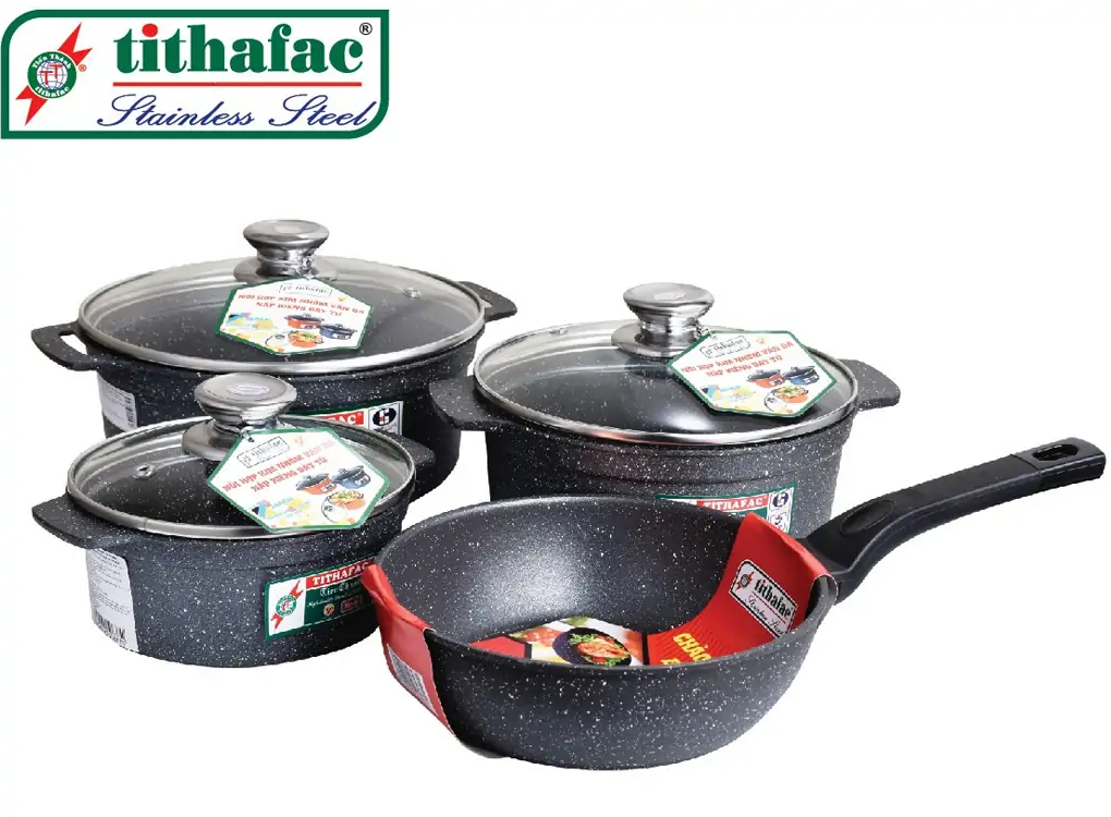 Bộ Nồi Chảo Hợp Kim Nhôm Đúc Đáy Từ Tithafac TF01